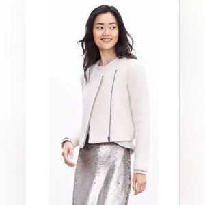 Banana Republic Boucle Wool Winter White Boucle Moto Jacket Coat Size 4